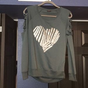 Teal Heart Cut-Off Shoulders Top